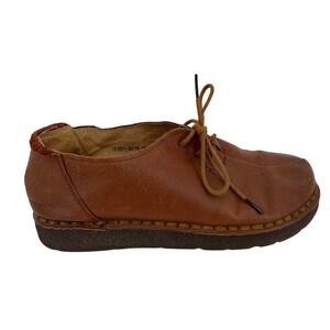 Free Brown Leather Lace Up Platform Oxford Shoes Artisan Seam Detail Size 40 9.5